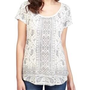 Lucky Brand Women's Paisley Print Top - Ivory and Gray Medium